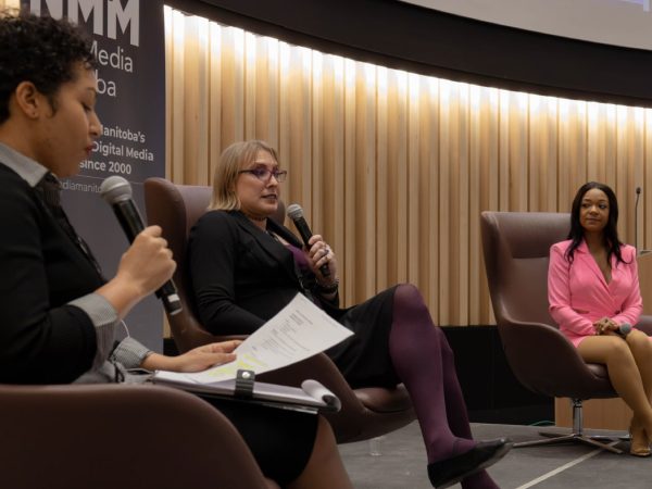 Three women on a Voice conference panel discuss technology.