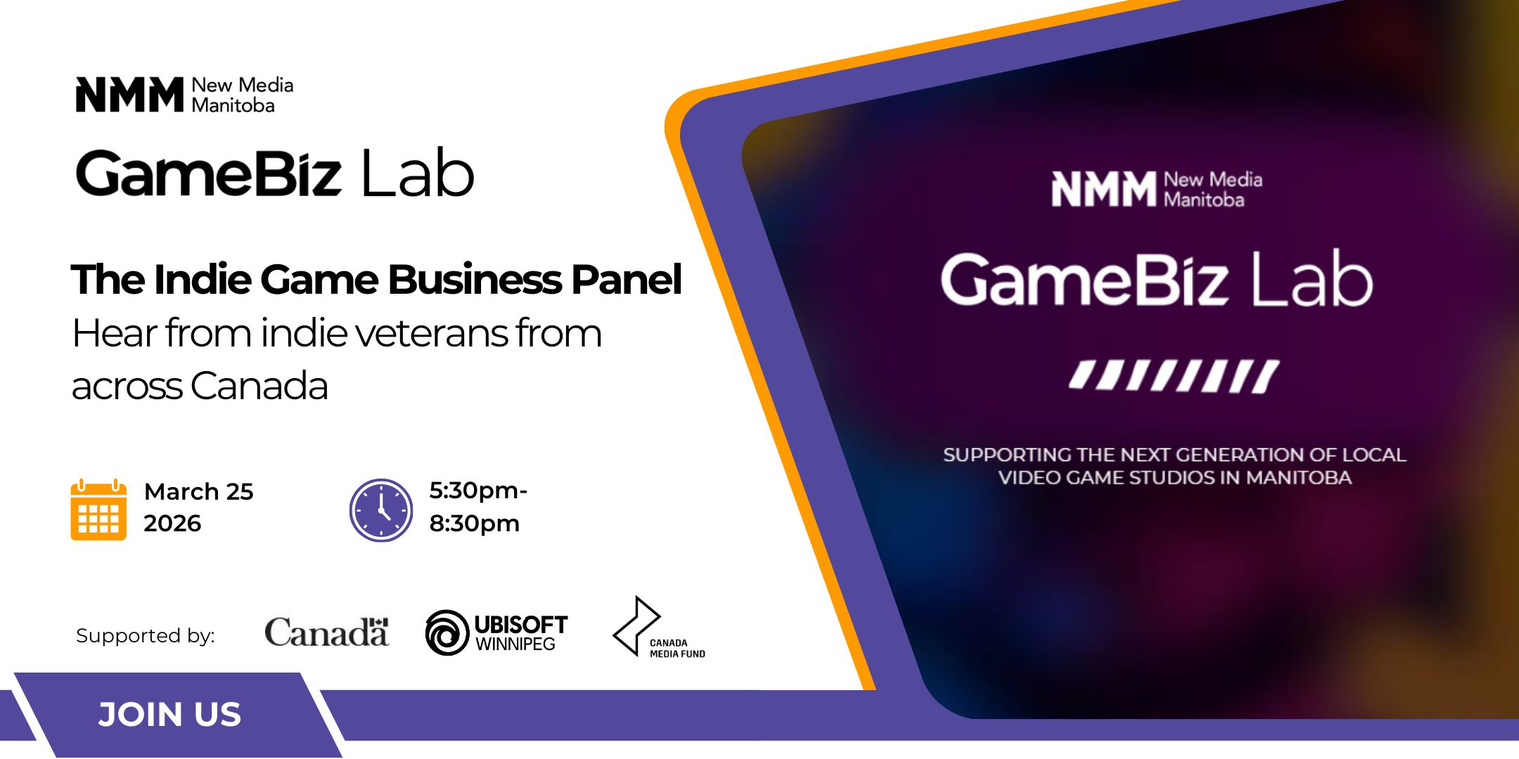 Promo banner for the Indie Panel GameBiz Lab event. See the webpage for more details.